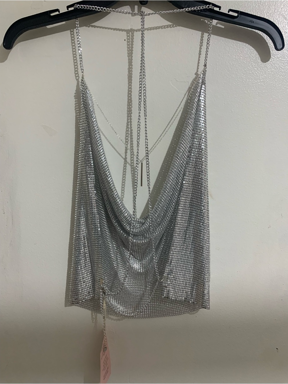 Silver Chainmail Cowl Neck Tank Top